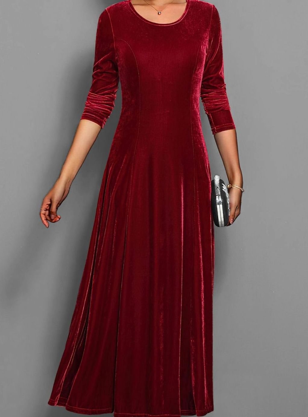Emma | Women's Velvet Long Sleeve Formal Party Dress Maxi A-Line