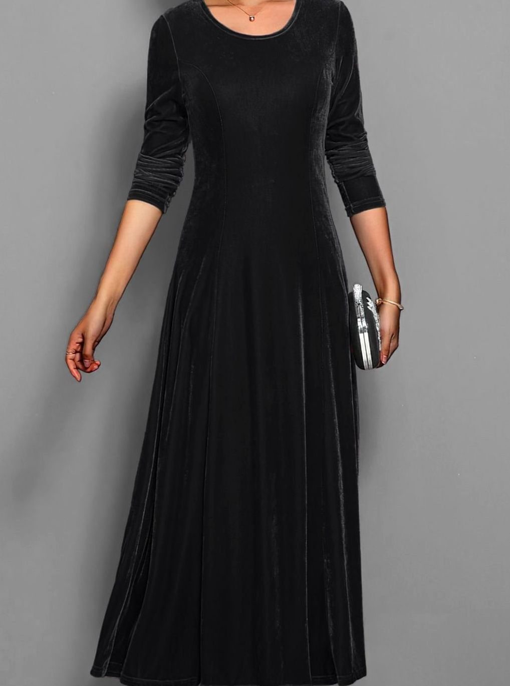 Emma | Women's Velvet Long Sleeve Formal Party Dress Maxi A-Line