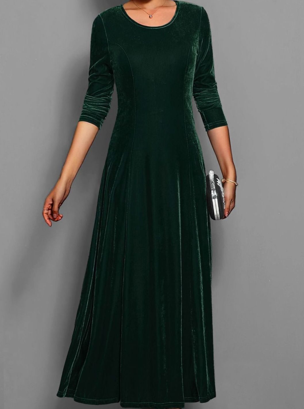Emma | Women's Velvet Long Sleeve Formal Party Dress Maxi A-Line