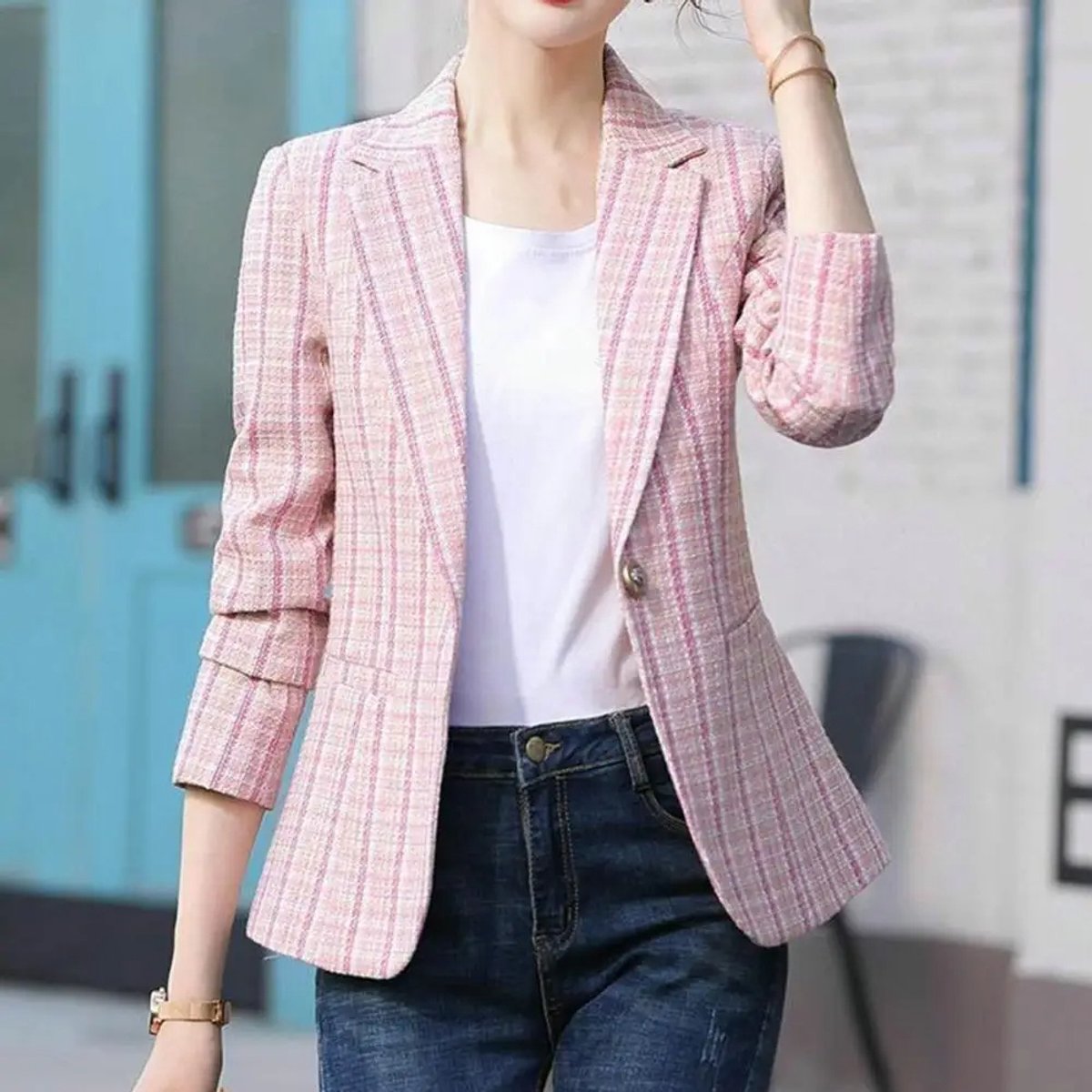Emma | Women's Vest Plaid Single-Button Tailored Blazer Jacket