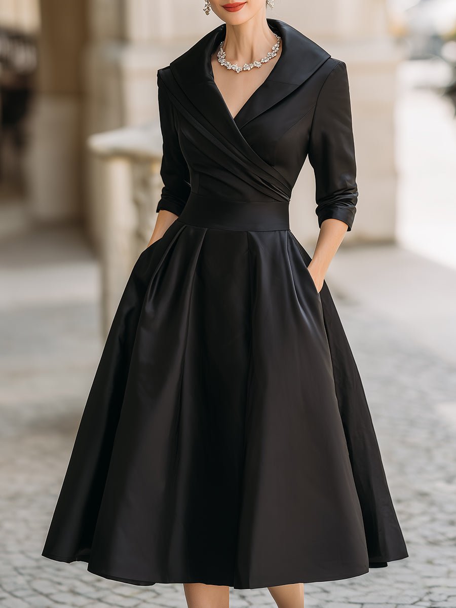 Mia | Women's Vintage A-Line Wrap Cocktail Party Dress Midi Pleated Skirt
