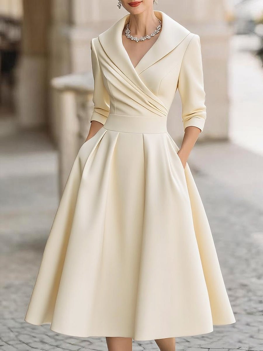 Mia | Women's Vintage A-Line Wrap Cocktail Party Dress Midi Pleated Skirt