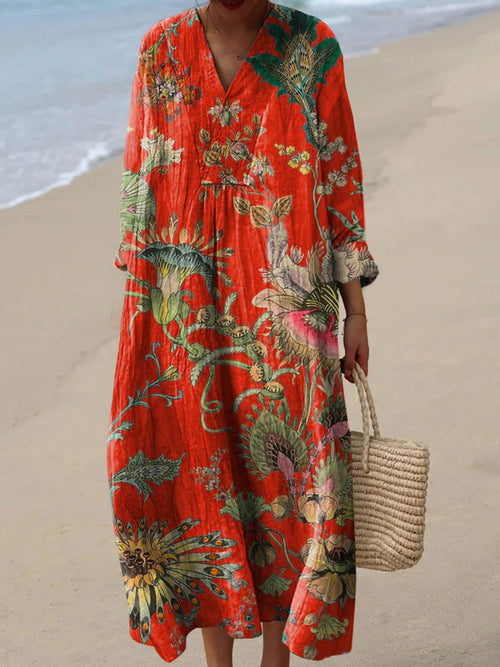 Amelia | Women's Vintage Floral Print Long Sleeve Oversized Dress