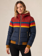 Sophia | Women's Waterproof Hooded Puffer Jacket Retro Stripe Color-Block