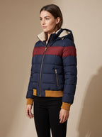 Sophia | Women's Waterproof Hooded Puffer Jacket Retro Stripe Color-Block