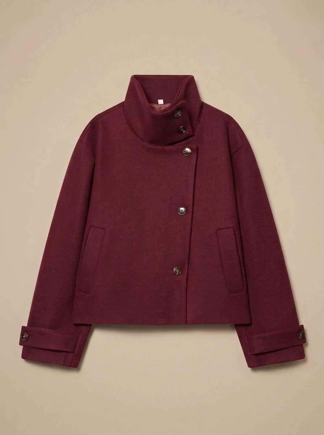 Mia | Women's Wool Blend Cropped Stand-Collar Button-Front Coat