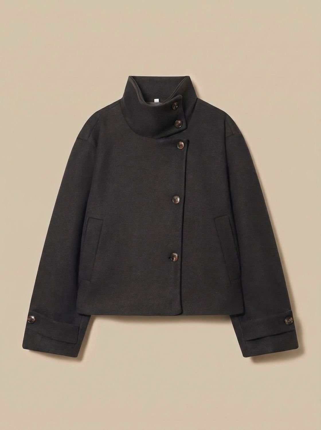 Mia | Women's Wool Blend Cropped Stand-Collar Button-Front Coat
