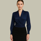 Charlotte | Women's Wrap-Front Long-Sleeve V-Neck Satin Blouses