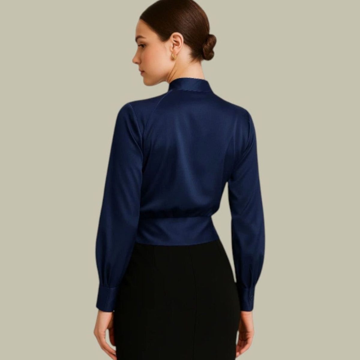 Charlotte | Women's Wrap-Front Long-Sleeve V-Neck Satin Blouses