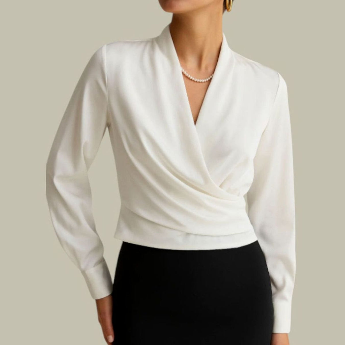 Charlotte | Women's Wrap-Front Long-Sleeve V-Neck Satin Blouses