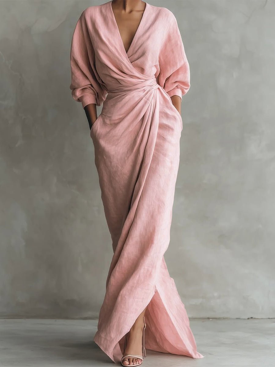 Amelia | Women's Wrap Maxi Long Sleeve Dress V-Neck Draped