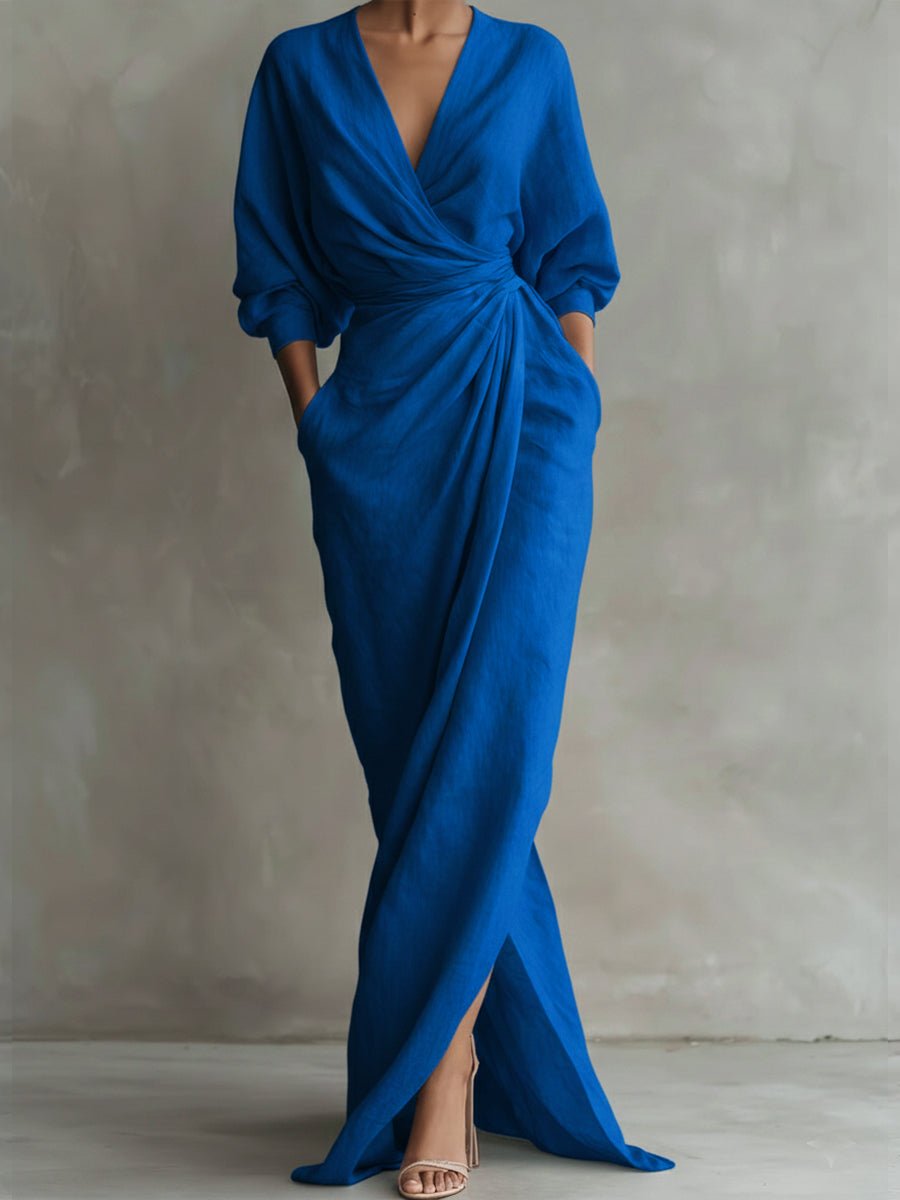 Amelia | Women's Wrap Maxi Long Sleeve Dress V-Neck Draped