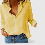 Elena | Women's Relaxed Cotton-Linen Button-Down Blouse with Lapel Collar
